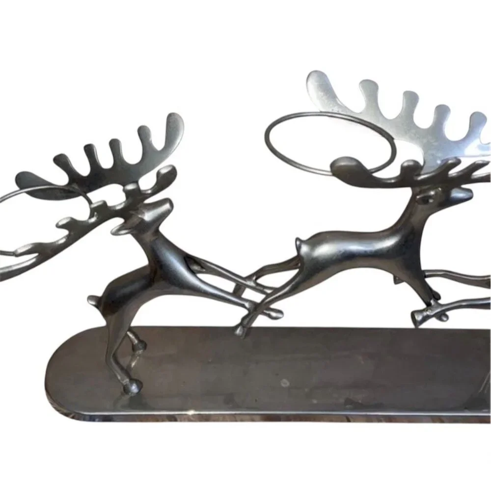 Pottery Barn Christmas Reindeer 3 pc Votive Candle Holder Decor Silver Chrome